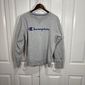 Champion Sweatshirt Men’s L Gray Crewneck Pullover Logo Athletic Casual